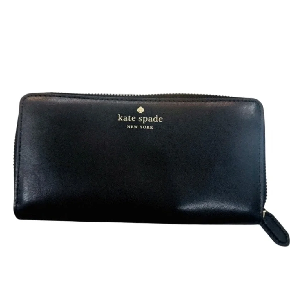 Kate Spade New York Black Leather Zip Around Wallet Card Holder‎